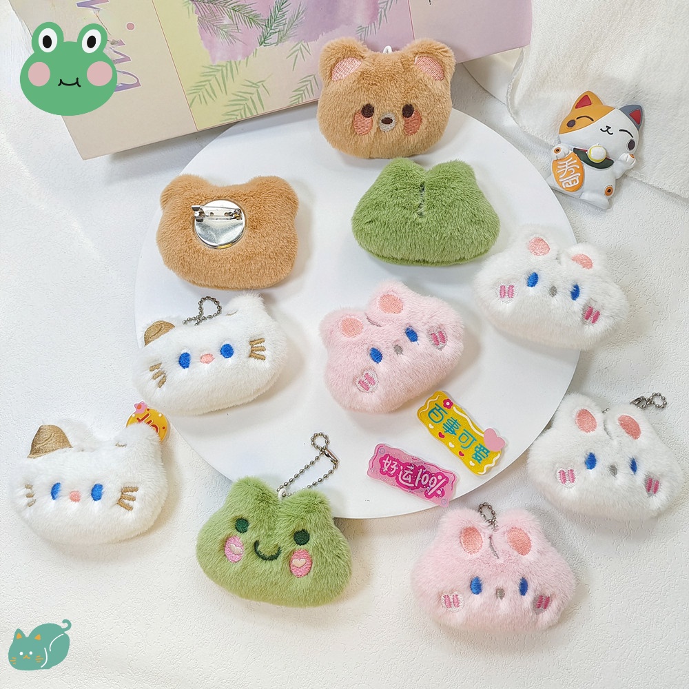 Cartoon Plush Doll Brooch Bunny Kitten Little Bear Frog Doll Bag ...