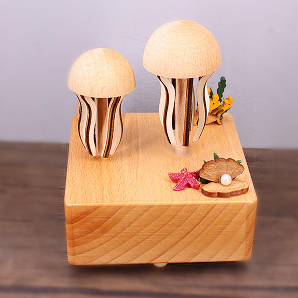 [homyl5dl] Wooden Jellyfish Music Box Electric Music Boxes for Family
