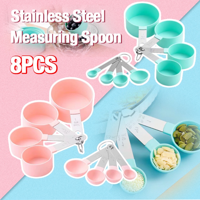 8 PCS Stainless Steel Measuring Cups Kitchen Baking Tools Measuring ...