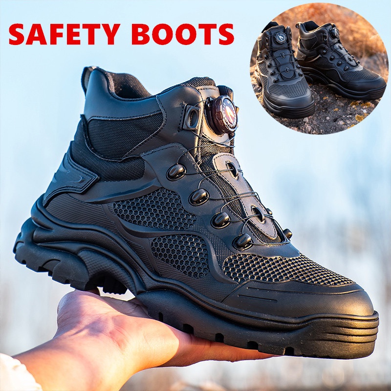High-Cut Safety Boots Rotating Buckle Shoes Combat Waterproof Military ...