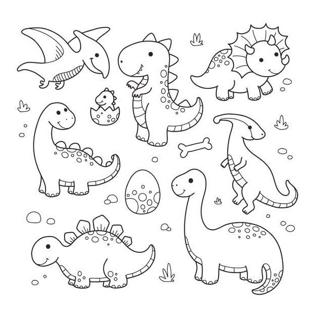 Set of 50 Dinosaur Theme Coloring Pages for Children - Smart coloring ...