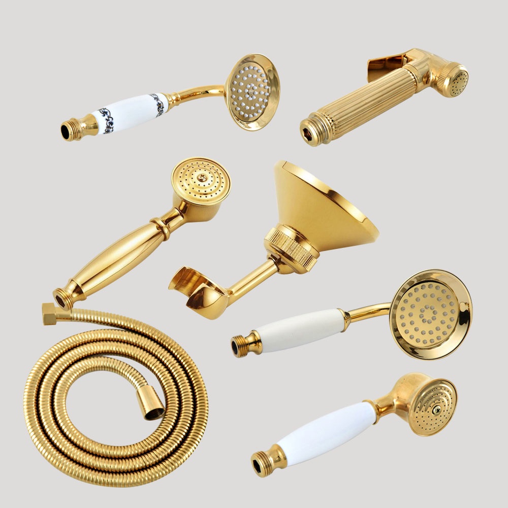 Gold Color Brass Hose Hand Shower Head Shower Tap Replacement Fitting ...