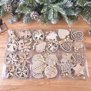 12pcs Wooden Snowflakes Shaped Embellishments Hanging Ornaments for Christmas Decoration, Size: 13*13*1.5cm