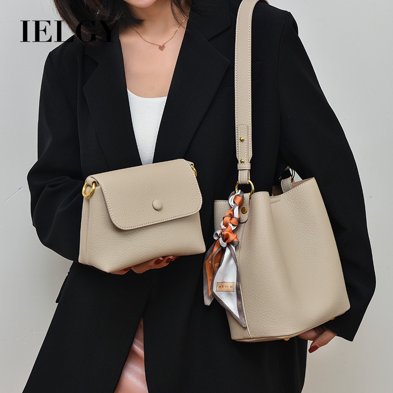 Ielgy Ladies Genuine Leather Bucket Bag Shoulder Messenger Bag Casual ...