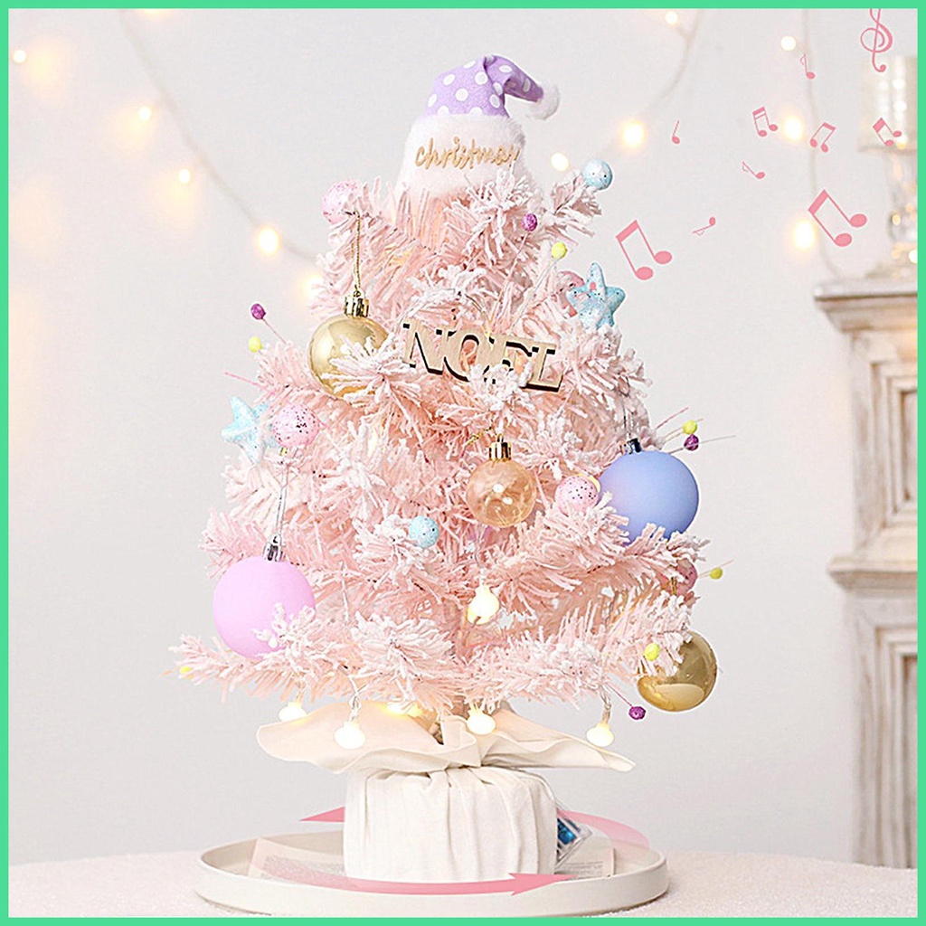 Desktop Christmas Tree With Lights 360 Rotation Light Up Music Box
