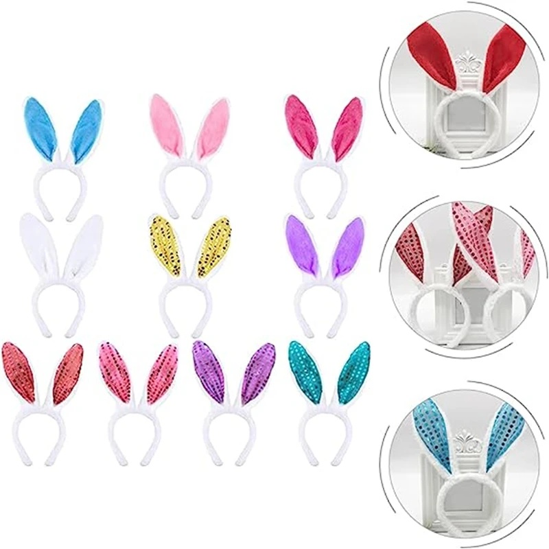 Christmas Easter Fluffy Bunny Headband Halloween Party Girl Cute Sequin ...