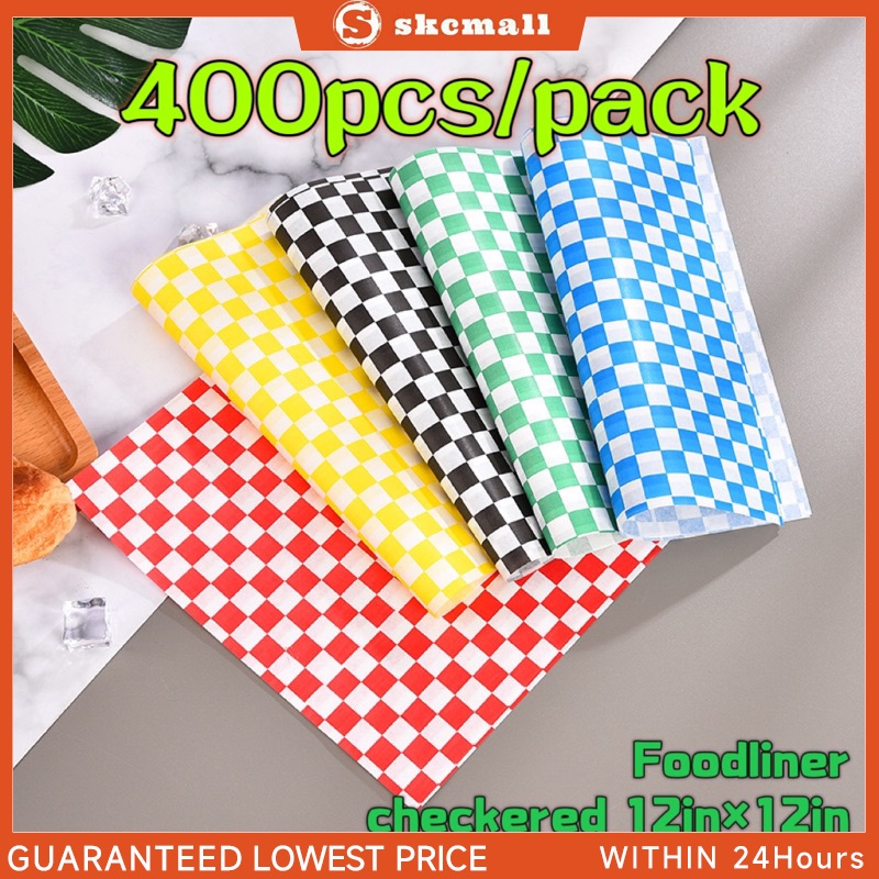 400pcs/set 12*12in Checkered Deli Basket Food Liner Wrap Greaseproof Paperfor Chicken, Wings