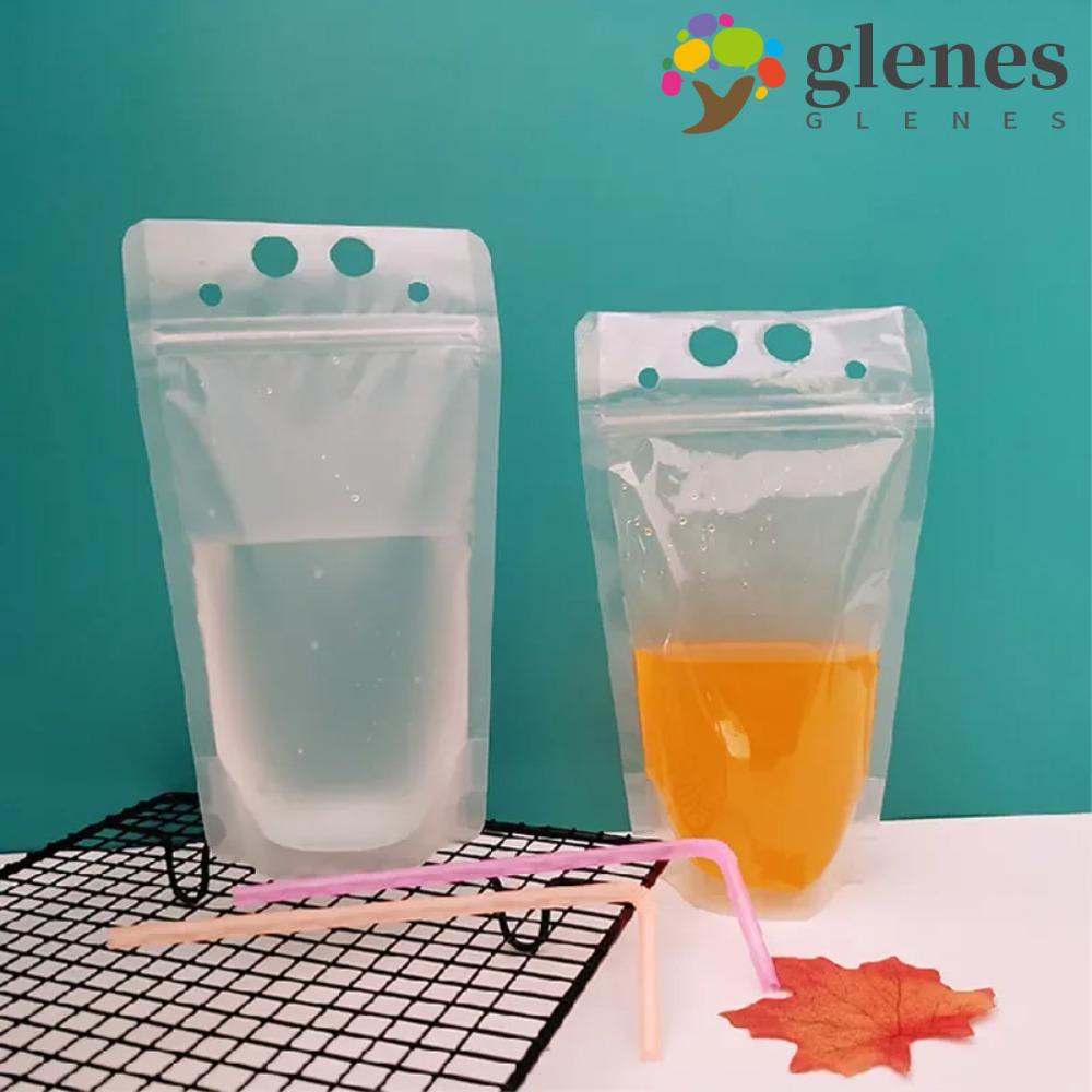 GLENES 100 Pcs Juice Bag with Straw Holes, 250/500/750ml Translucent
