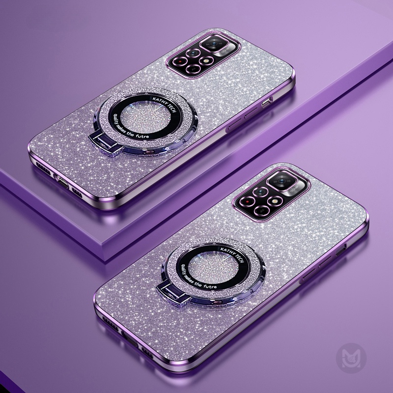 Casing For Xiaomi Redmi Note 11 10 Pro 11S 10S 9S Bling Glitter Ring  Magnetic Holder Soft Protective Case