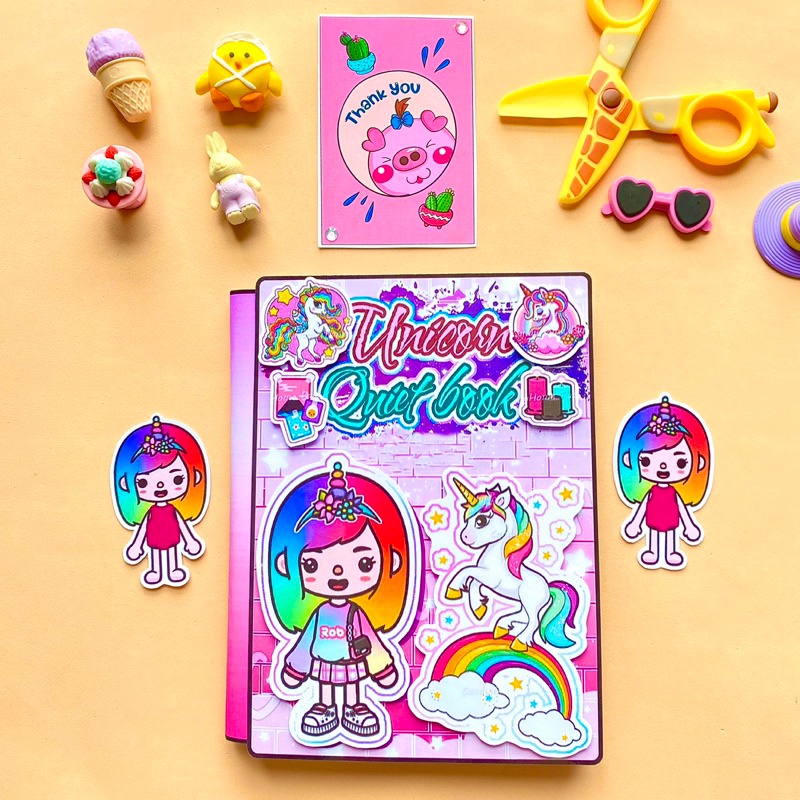 Toca Life World Quiet Book Unicorn doll house for kids girl paper doll