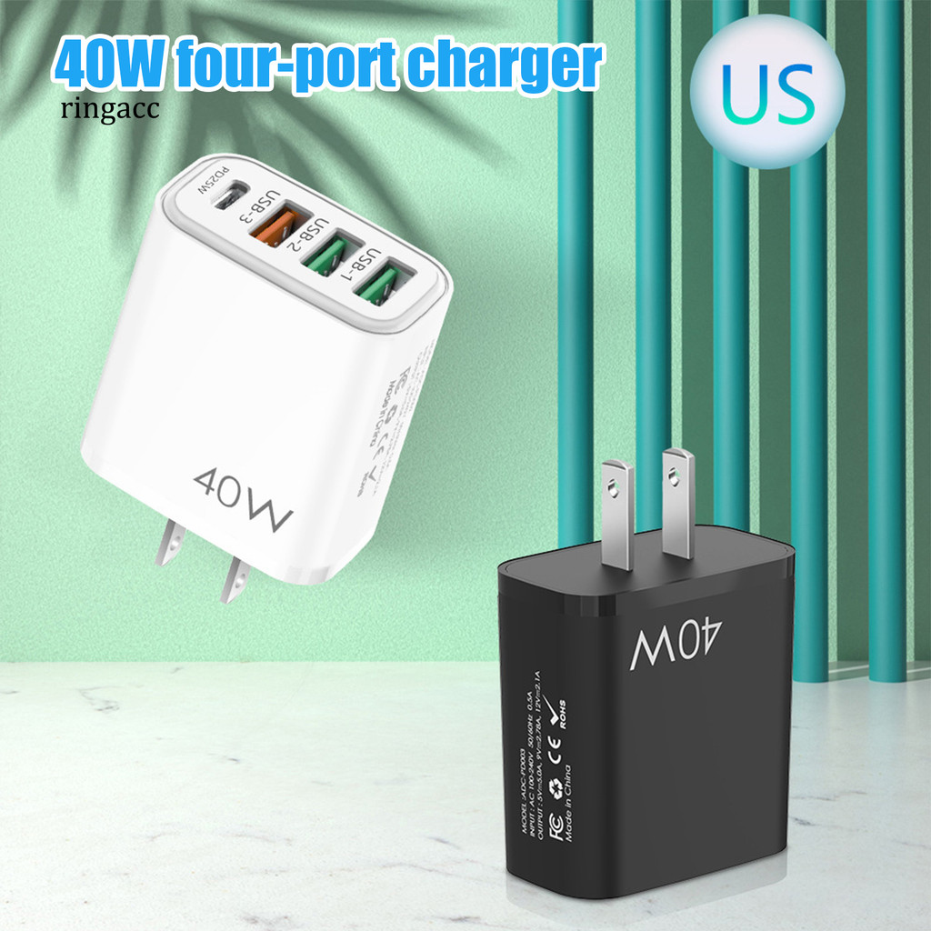 RGC PD40W Phone Wall Charger Block PD25W Type-C Dual Port USB Multiport ...