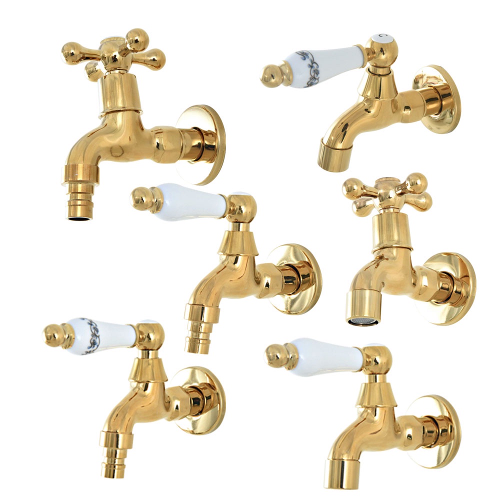 Luxury Gold Color Brass Single Handle Kitchen Faucet Wall Mounted