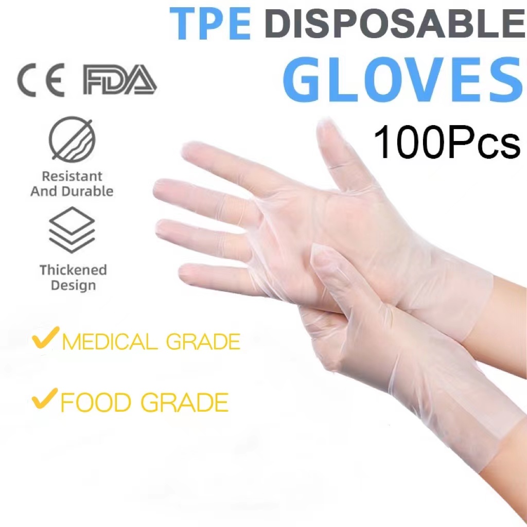 100pcs Disposable TPE Food Grade Gloves /kitchenware Cooking Cleaning
