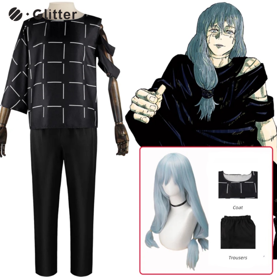 Anime Jujutsu Kaisen Mahito Cosplay for Adult Top Pants Blue Wig Set ...