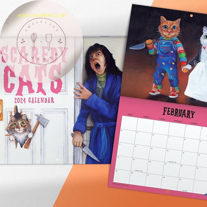 ADawnSwallow Scaredy Cats 2024 Monthly Calendar, Cats 2024 Hangable