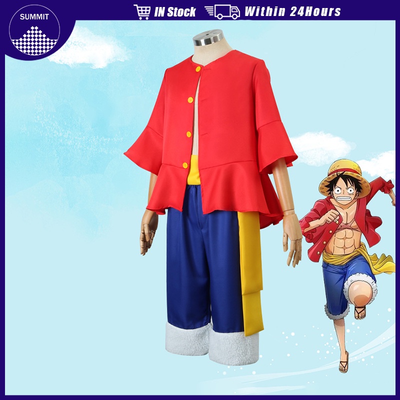 3PCS Animie One Piece Monkey D Luffy Costume for Adult Kids W/O Straw ...