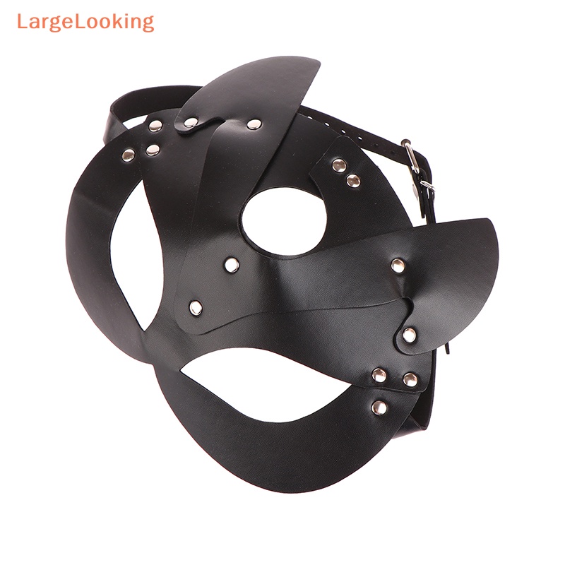 Largelooking Women Sexy Half Face Fox Cosplay Cat Leather Anime Mask With Rivet Punk Collar