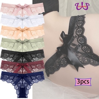 Fashion 3PCS Women Sexy Lace Floral Open Crotch Lingerie G-String Thong  Underwear-Array