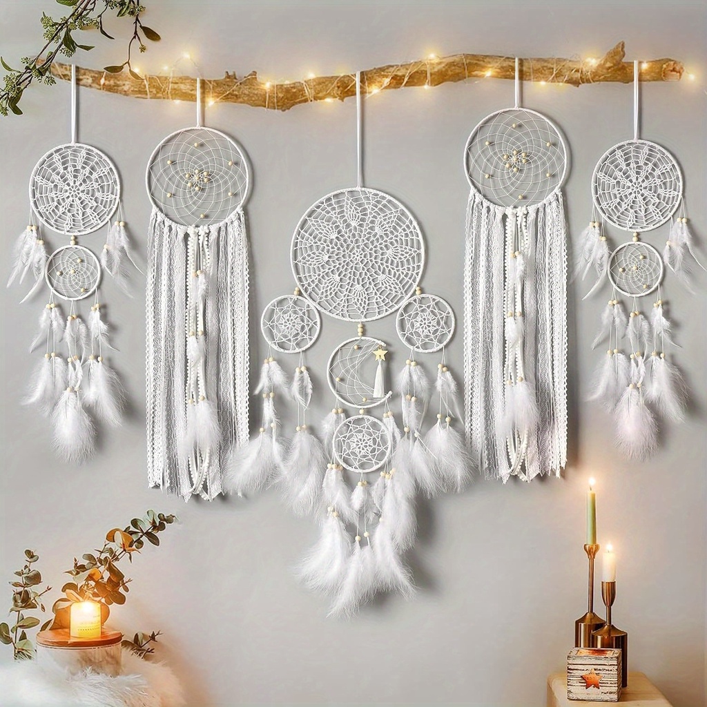 5 Pack Bohemian Handmade Dream Catcher Moon and Sun Design Boho Wall ...