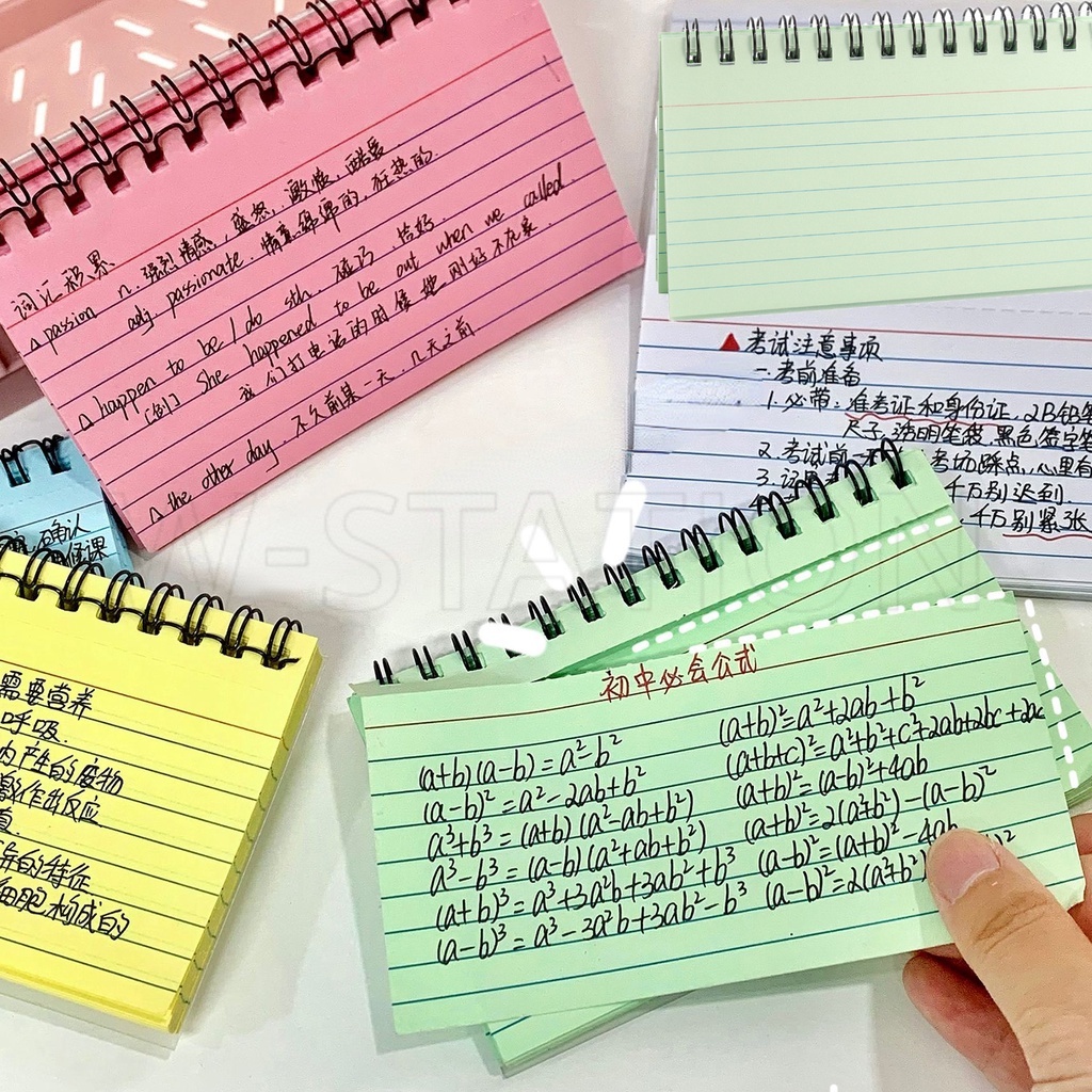 50PCS Index Cards Ruled Flash Cards Double Covers Record Revision Note ...