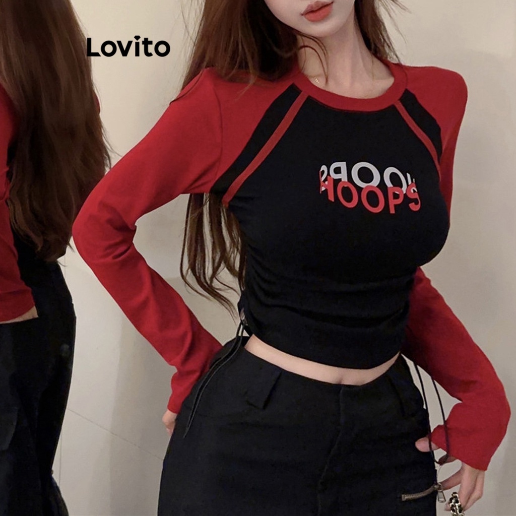 Lovito Women Colorblock Pattern T-Shirt LNA34006 (White/Red) | Shopee ...