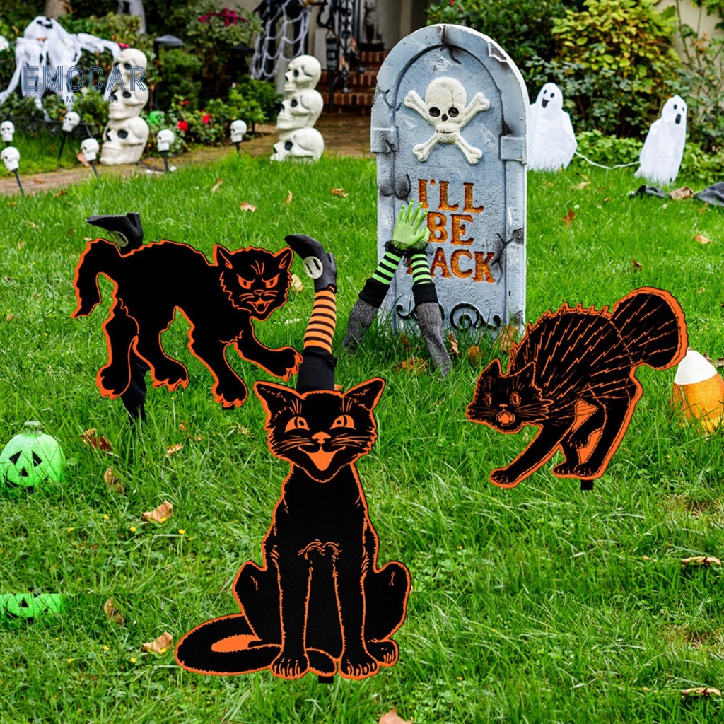 EDN-Garden Inserts Glow-in-the-Dark Scary Black Cat Yard Signs with ...