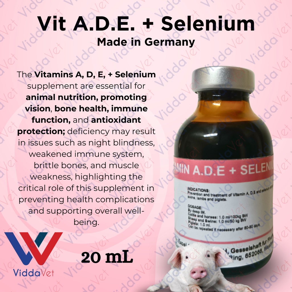 Vitamin ADE + Selenium 20ml for animals pig , calves, sheep, goat