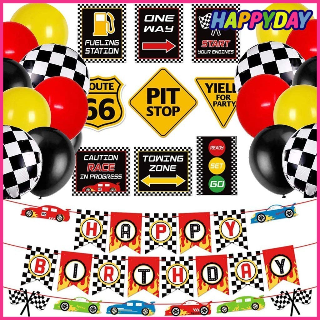 Race Themed Party Decoration Racing Balloon Lootbag Wheels Trophy ...