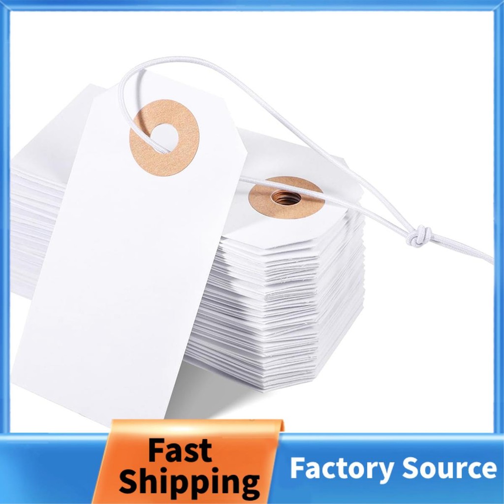 100 Pack Blank Tags with Elastic String Marking Hang Tags Attached ...