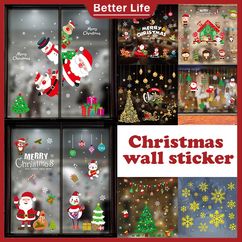 Christmas Wall Stickers Christmas Tree Santa Claus Sticker Colorful Christmas Window Decorations