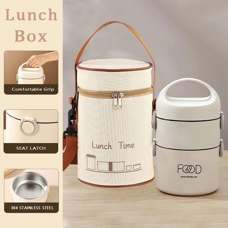 304 Stainless Steel Lunch Box 2 Layer Thermos Bento Box Lunch Cup Soup