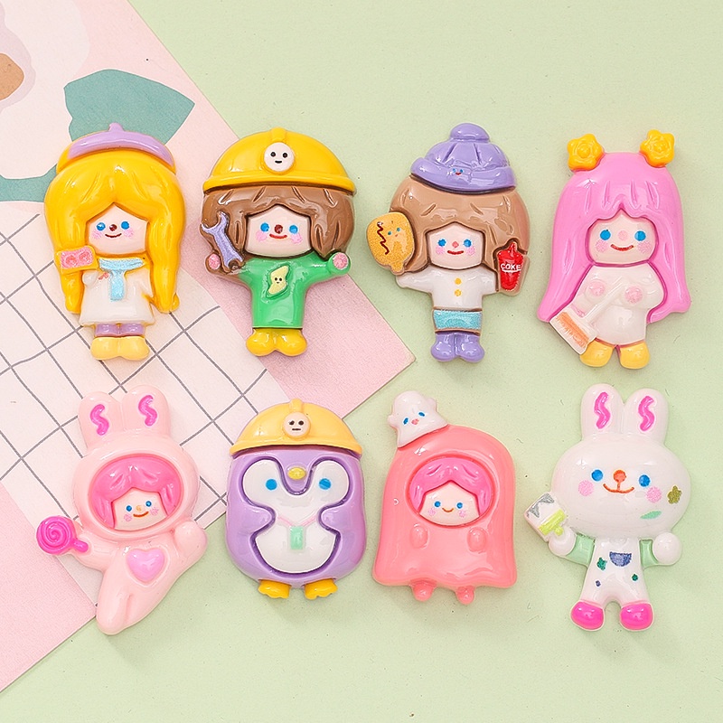 10pcs Cute Bunny Cartoon Girl Rico Resin Charms for DIY | Shopee ...