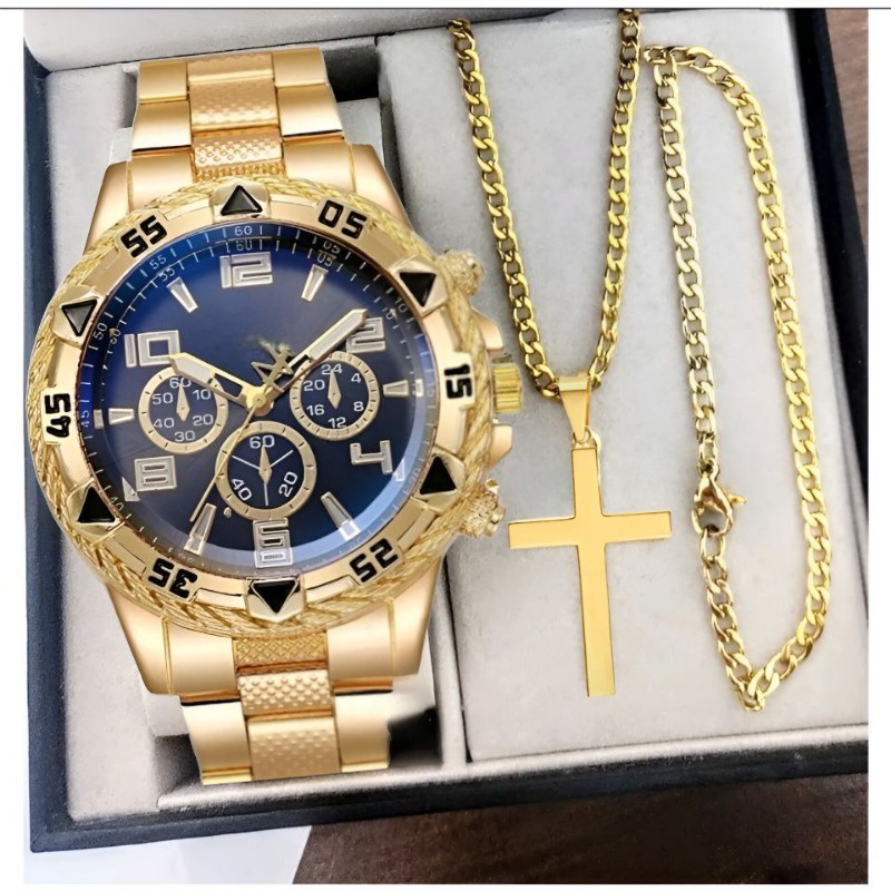 Kegllect Men's Steel Strap Digital Scale Watch Fake Three Eyes Business