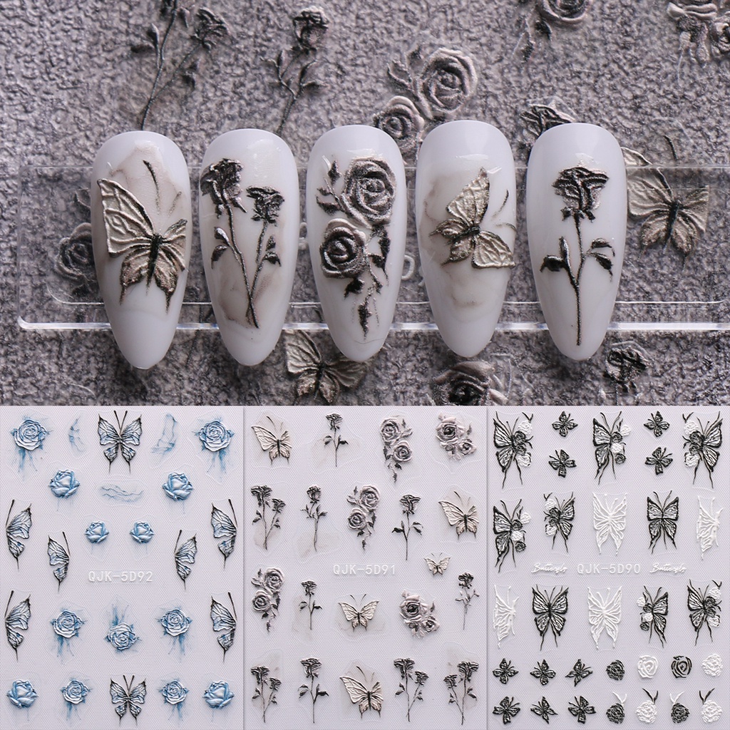 HAMA NAIL 5D Embossed Nail Art Stickers Wholesale Retro Butterfly