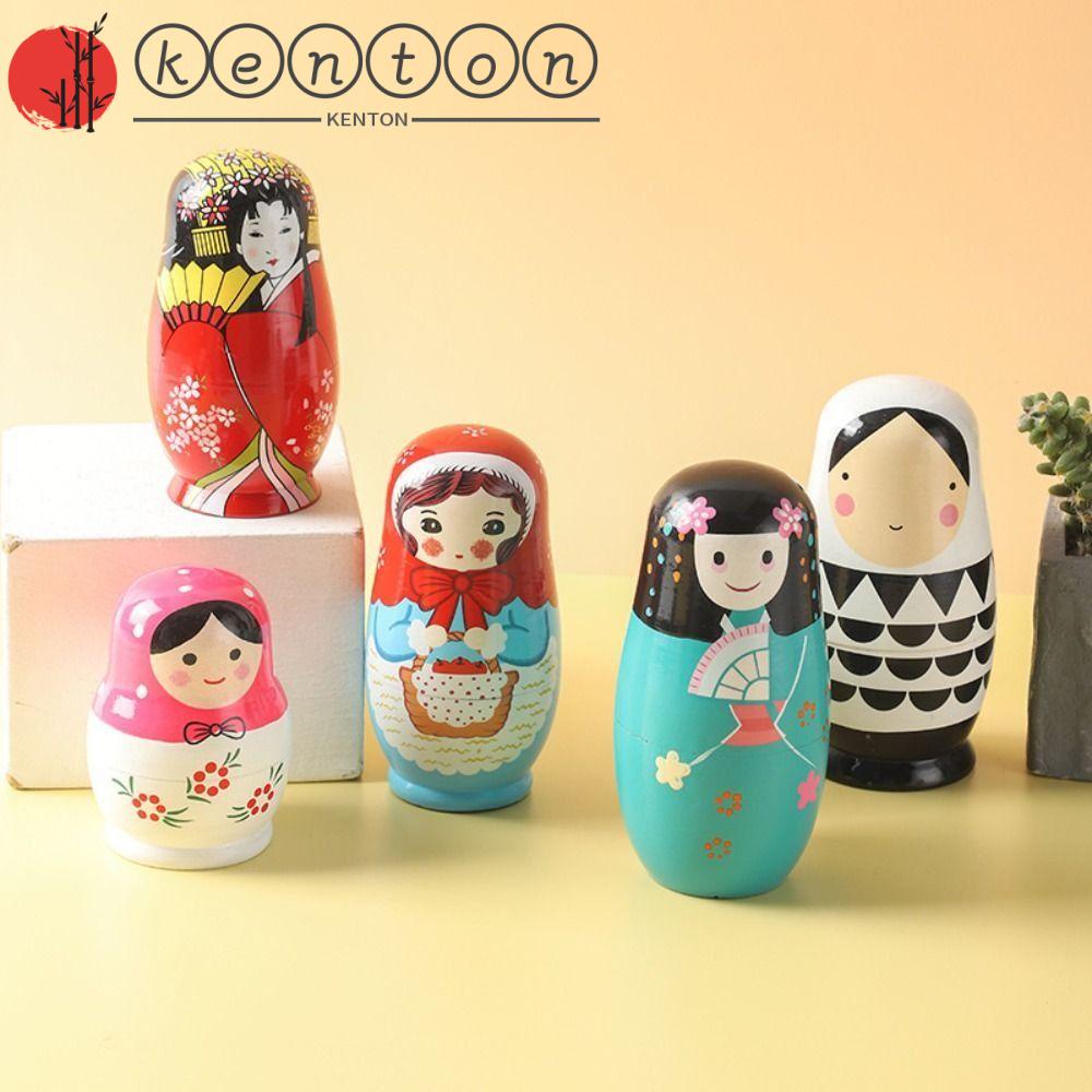 KENTON 5Pcs/Set Girls Matryoshka Doll, Japanese Girl Coloured Drawing ...