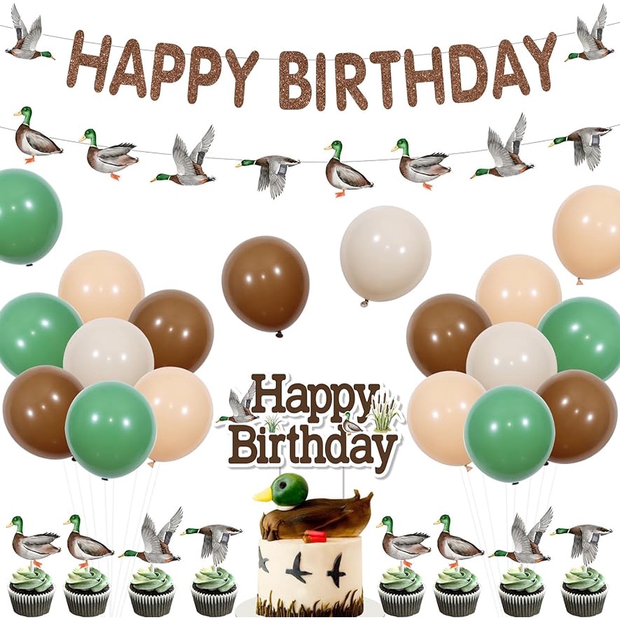FANGLELAND Mallard Duck Birthday Party Decorations for Boy with Happy
