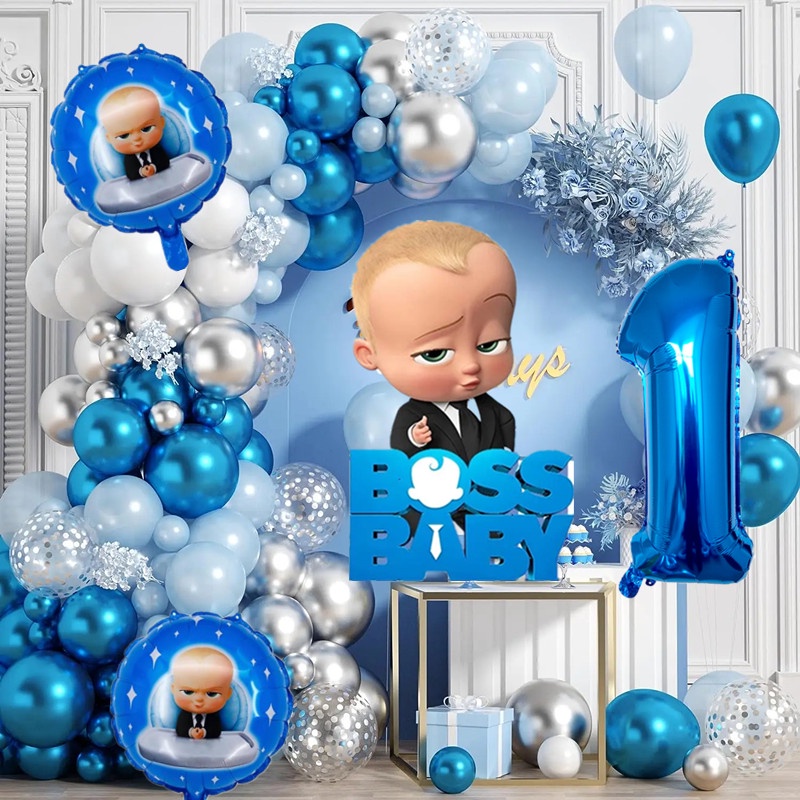 90pcs/set Boss Baby Blue Balloon Birthday Party Baby Boss Foil Helium ...