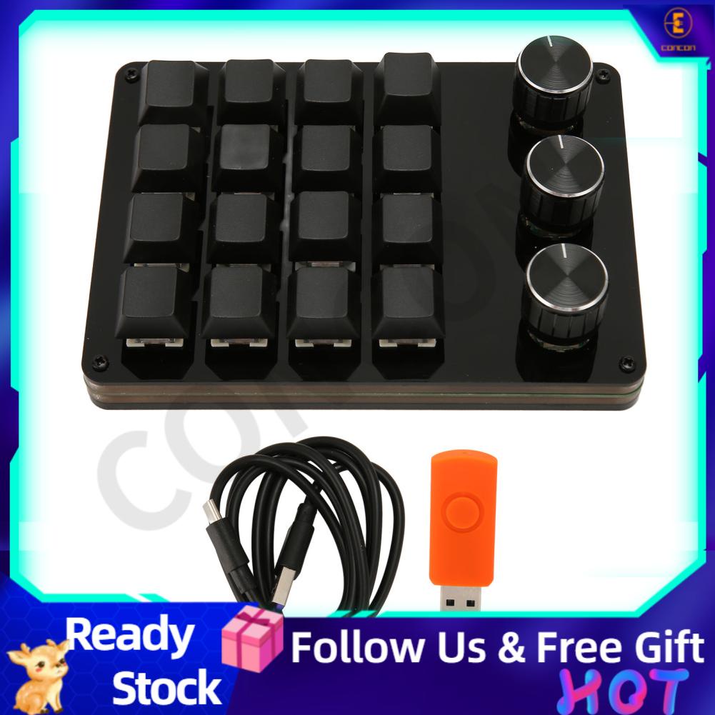 Concon Macro Custom Keypad Programmable 16 Keys 3 Knobs Blue Switch ...
