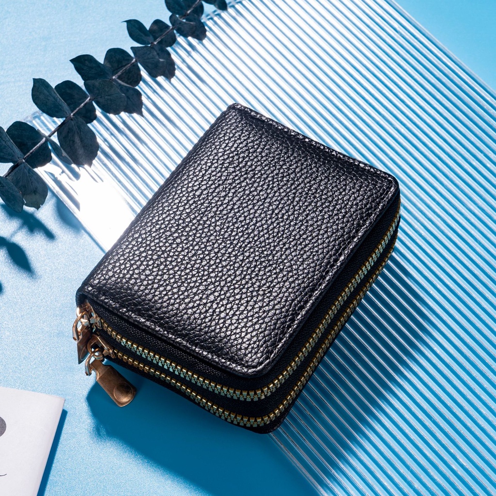 Double Zipper Short Clutch Wallet Coin Purse PU Leather Credit Card Holder