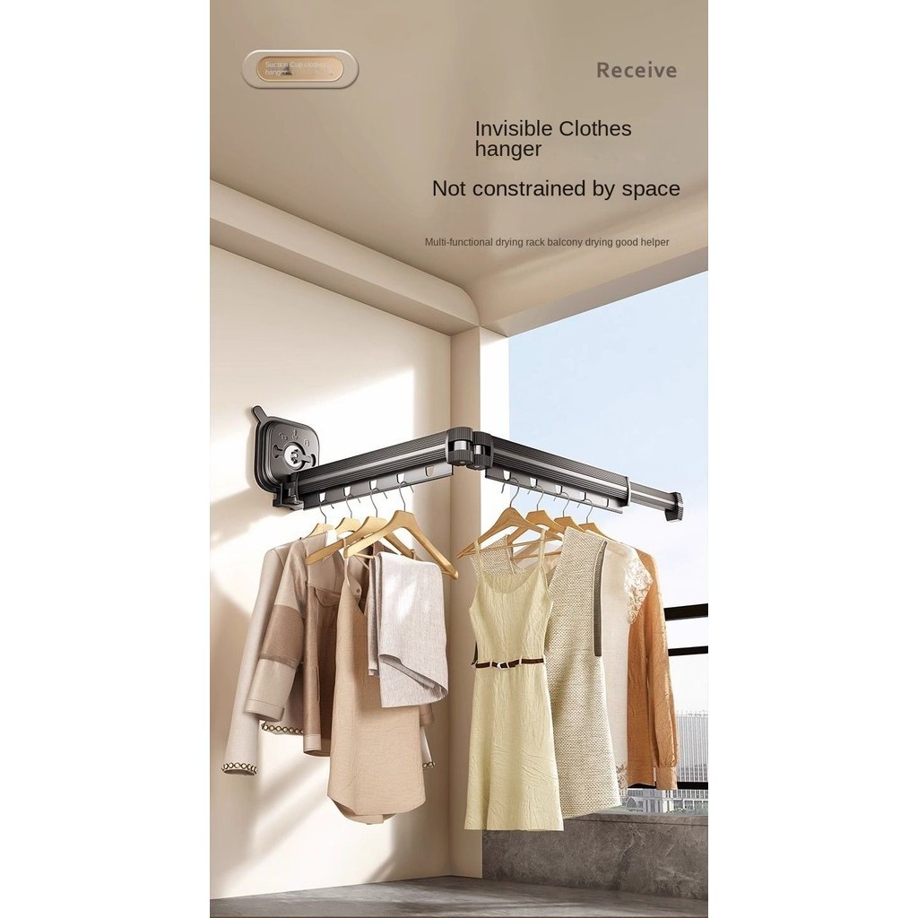 Perforation-free Foldable Drying Rack Suction Cup Type Retractable ...