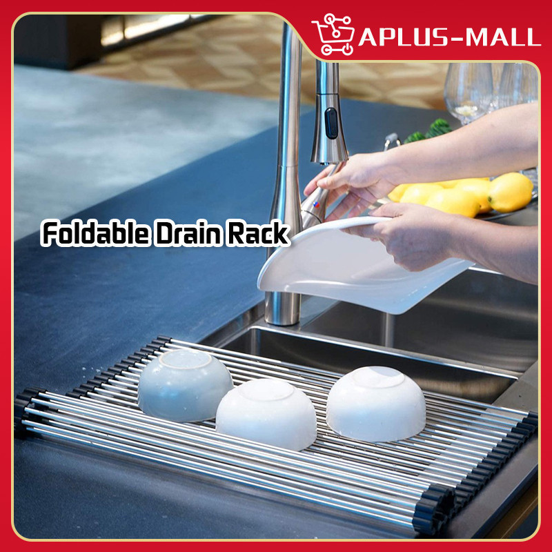Stainless Steel Roll-up Drying Rack Over The Sink Dish Organizer ...