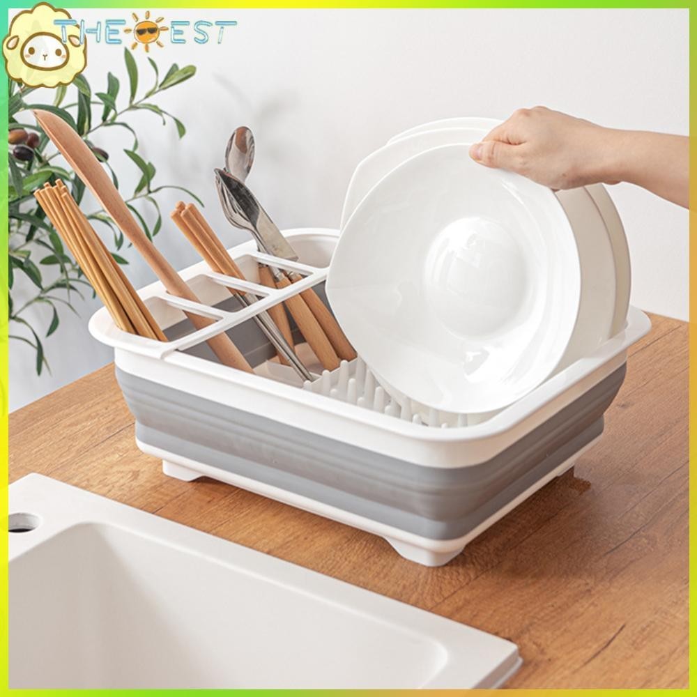 Collapsible Dish Drainer Drainer Rack With Cutlery Divider Space Saving