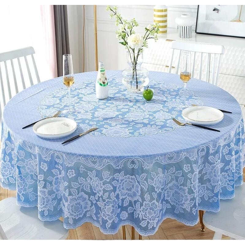 4/6/8 Seater Blue Table Cloth Round Waterproof Oil Proof Table ...