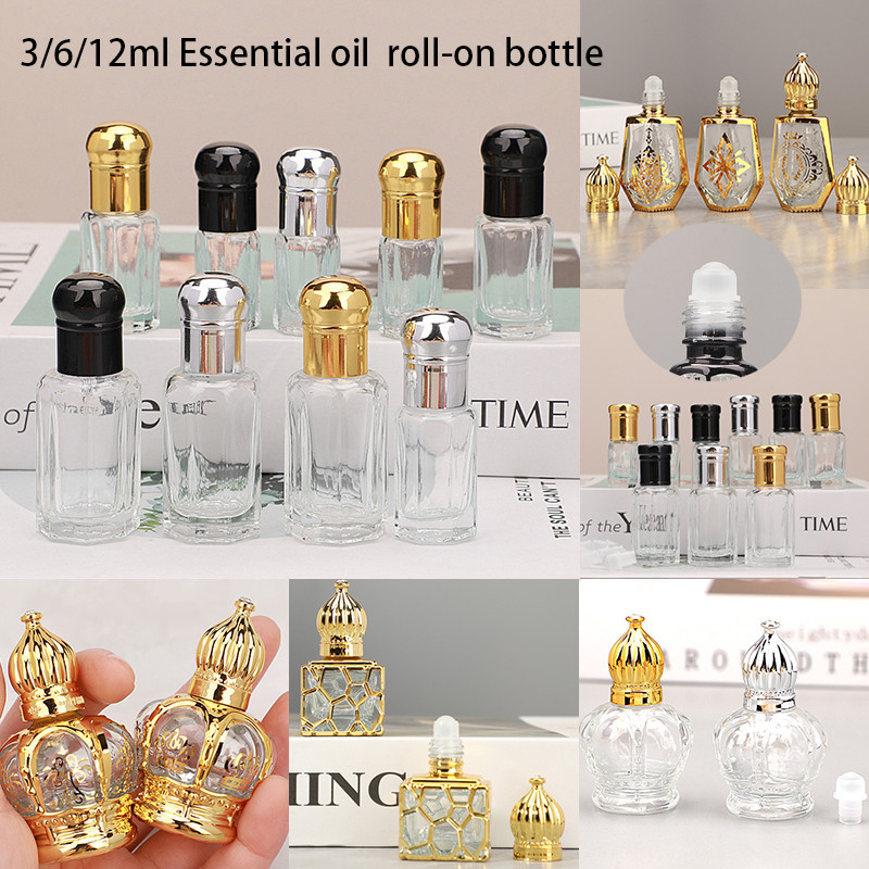 3/6/12/15ml Golden Empty Refillable Essential Oil Bottles Perfume Glass ...