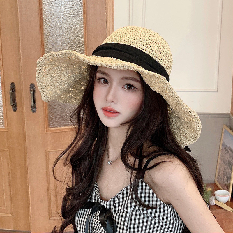 New Japanese Style Straw Hat Women's Summer Lace-up Big Brim Beach Hat ...