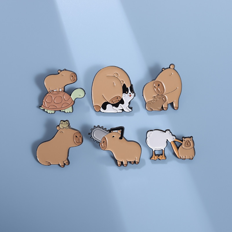 Cute Capybara Enamel Pins Animal Brooches Cartoon Brooch Funny Turtle ...