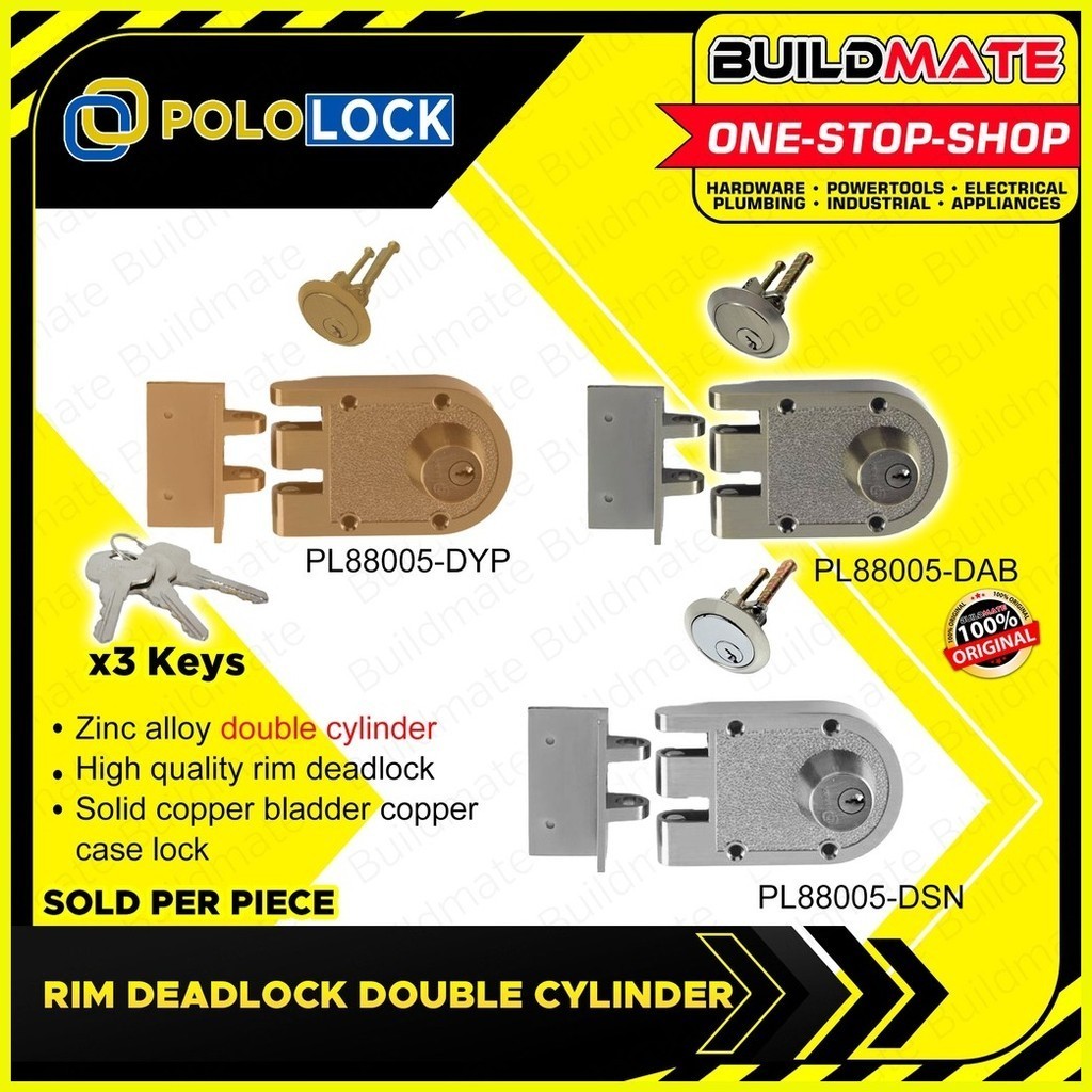 ♞BUILDMATE Pololock Rim Deadlock Double Cylinder Safety Door Lock ...