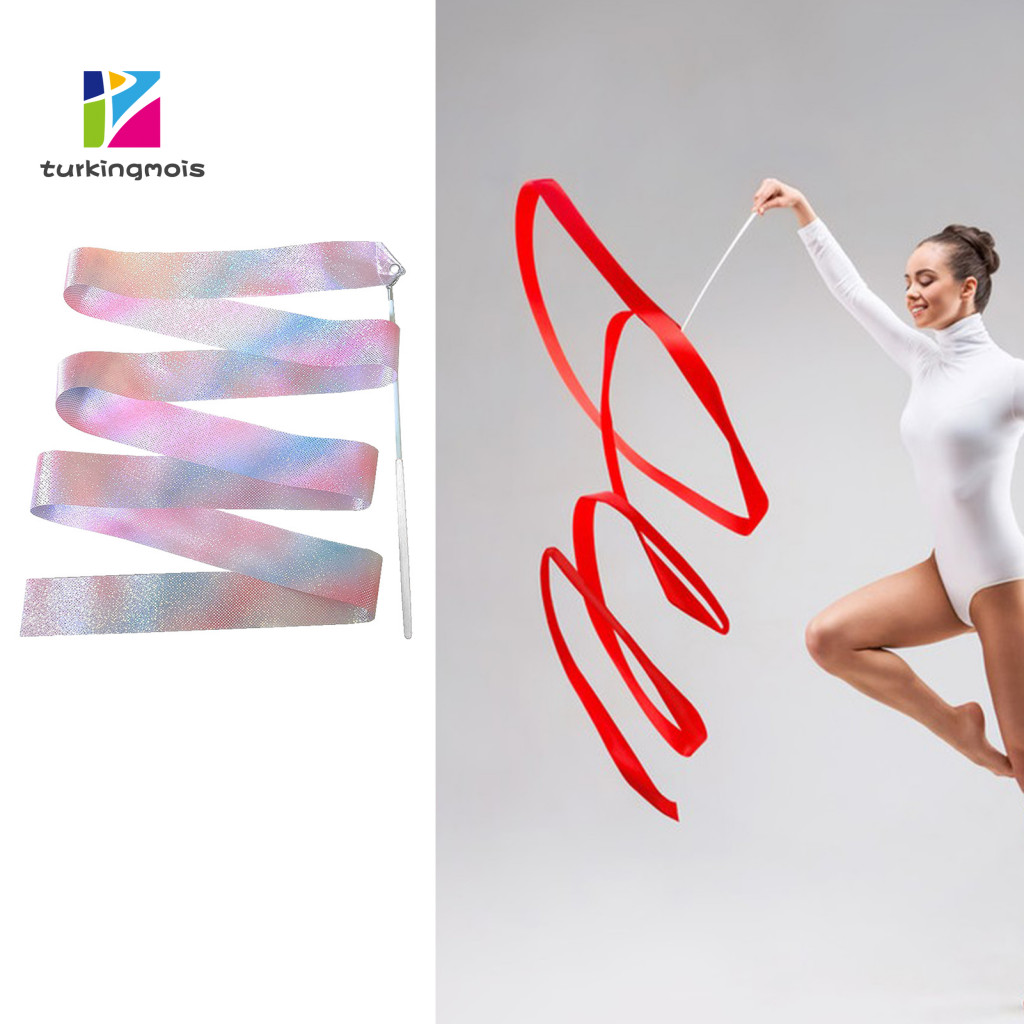 CREATCABIN 2Pcs Polycotton Dance Ribbons Blue Gymnastic Ribbons Rhythmic Gymnastic Streamers Twirling Ribbons With Wand For Talent Shows Artistic