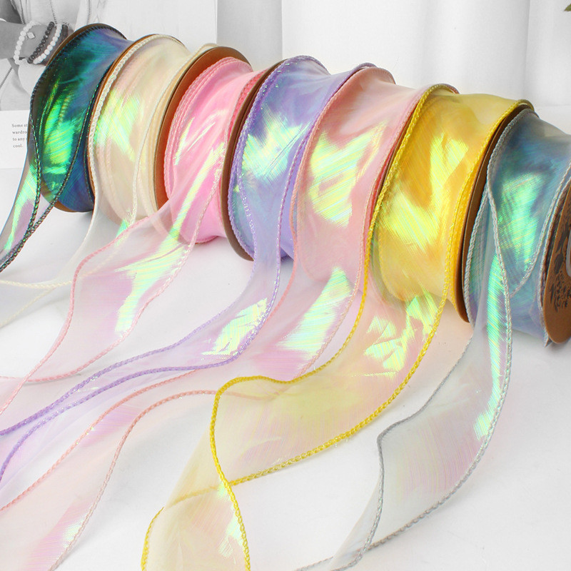 Rainbow Fishtail Yarn Ribbons Wave Edge Lace Bouquet Packaging Material ...