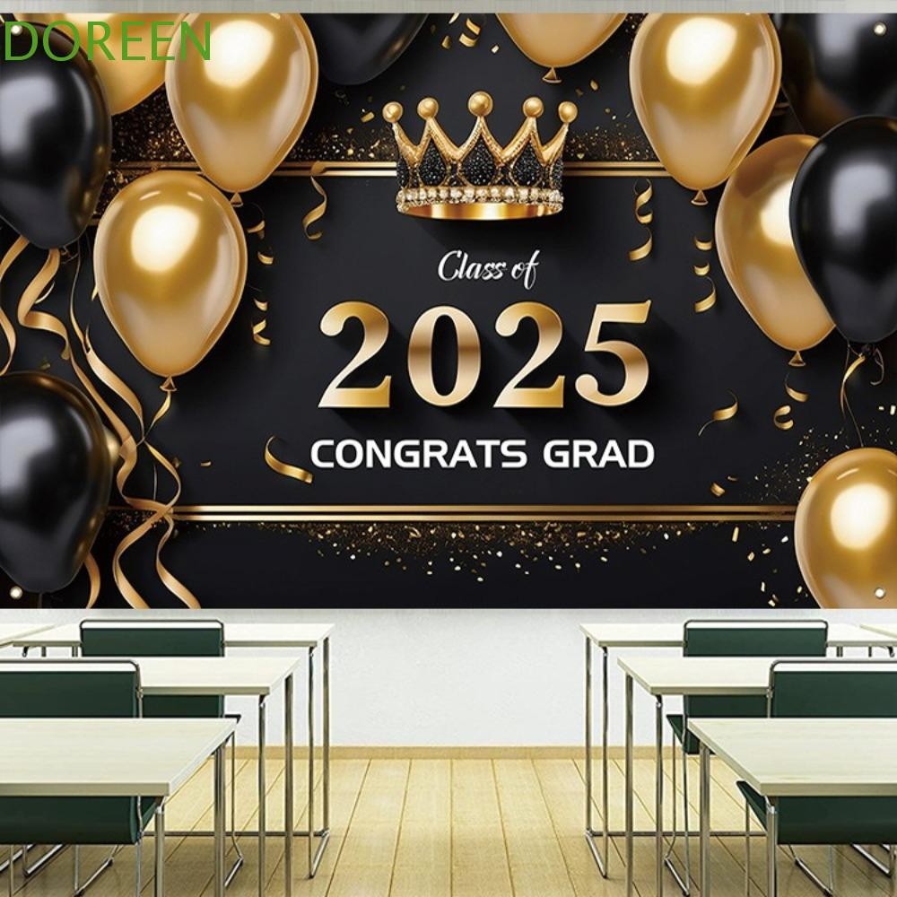 DOREEN Graduation Photography Backdrop, 180x115cm Black Gold Graduates ...